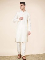 White Pure Silk Readymade Kurta Pajama